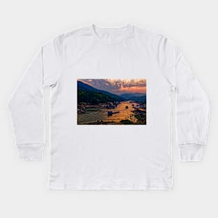 Evening mood on the Mekong in Pakbeng in Laos Kids Long Sleeve T-Shirt